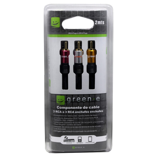 Cable Audio Stereo y Video 3RCA A 3RCA de 2 Mts.