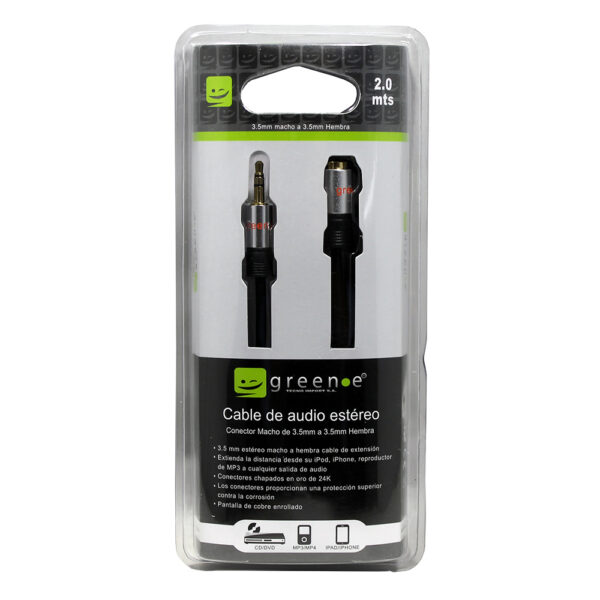 Cable Extensión de Audio Stereo 3.5mm A Hembra 3.5mm de  2 Mts