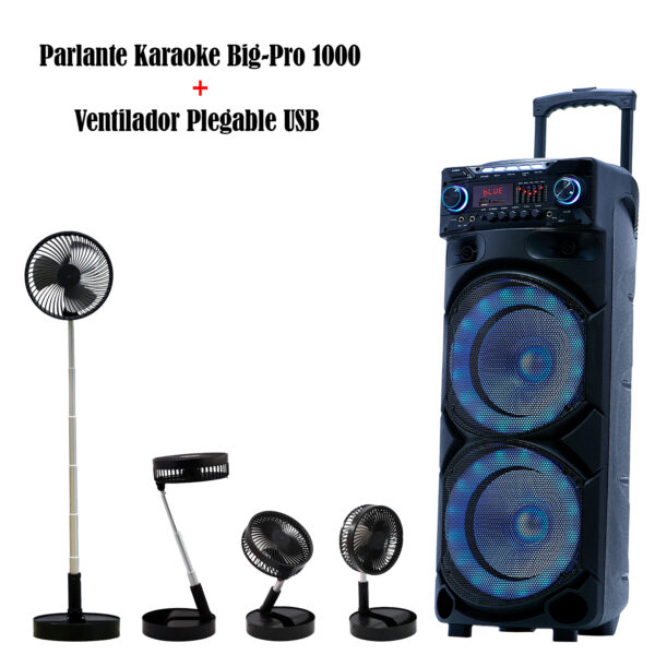 Parlante Karaoke Big Pro 1000 + Ventilador Plegable USB