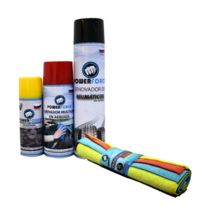 ESPUMA NEUMATICOS + LUBRICANTE ANTICORROSIVO + LIMPIADOR SPRAY + PAÑOS DE MICROFIBRA X 3 UNIDADES.