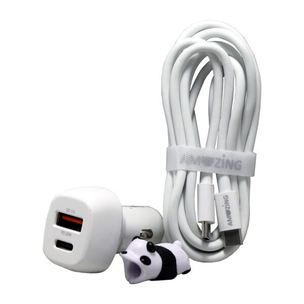 Cargador Rápido para vehículo Tipo-C/USB 3.0 + cable de carga rápida Tipo C a C - Imagen 3