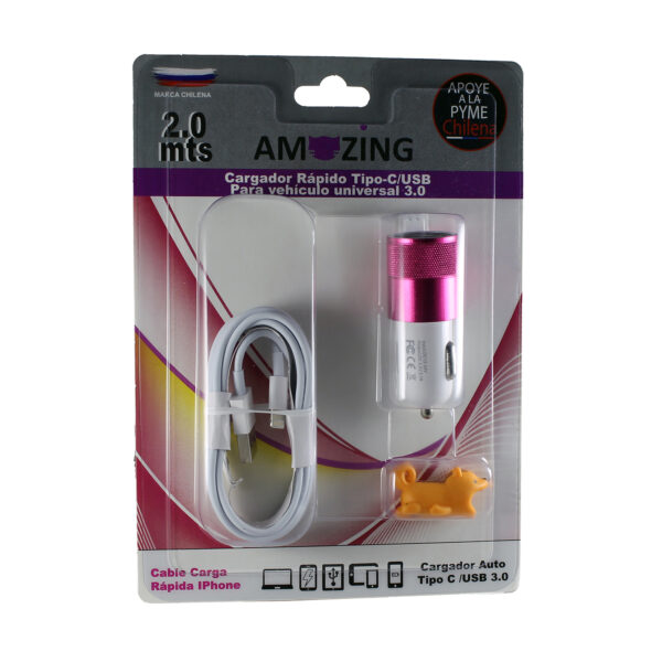 Cargador para vehículo Tipo-C/USB 3.0 + cable de carga USB a IPhone - Imagen 4