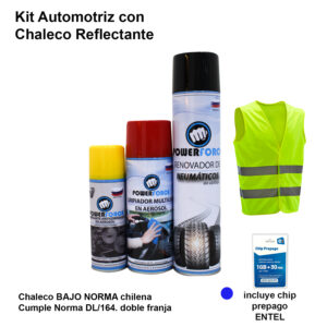 Set Automotriz + Chaleco reflectante + Chip prepago Entel.