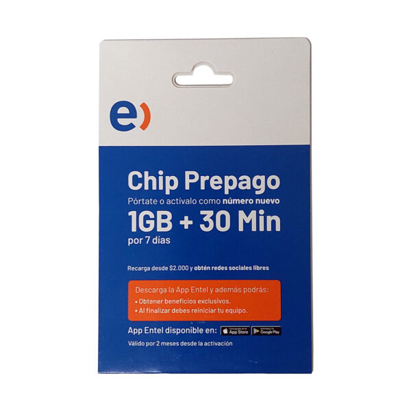 Chip Prepago ENTEL 1GB + 30 Minutos