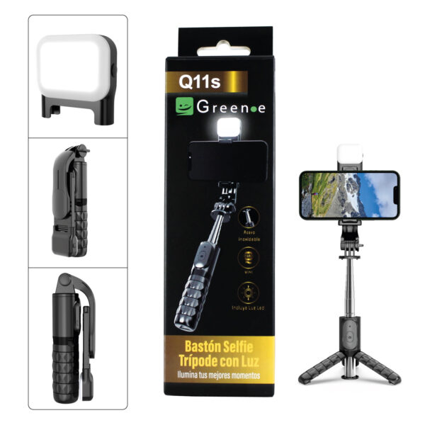 Bastón Selfie Trípode con luz LED control remoto Bluetooth Q11s