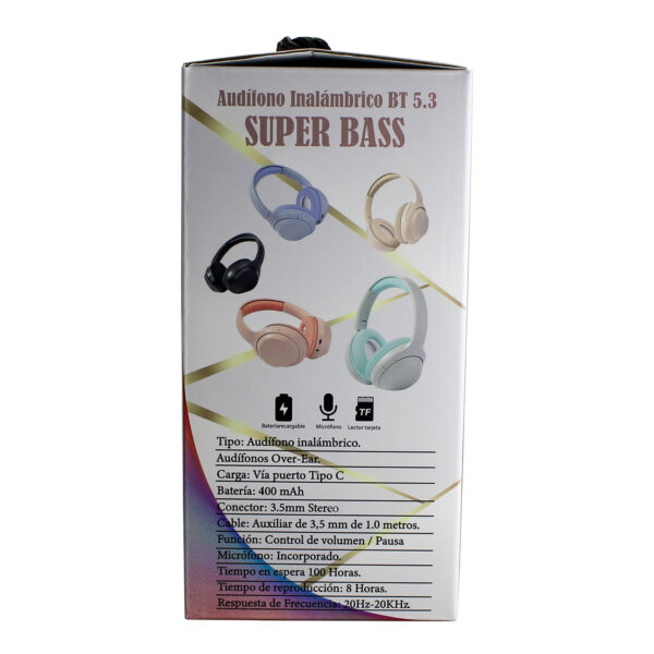 Audífono JST-35A Super Bass / Bluetooth 5.3 celeste - Imagen 7
